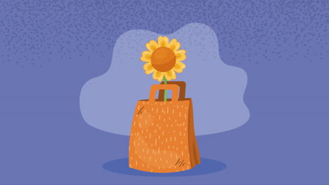 ecology paper bag with sunflower animation