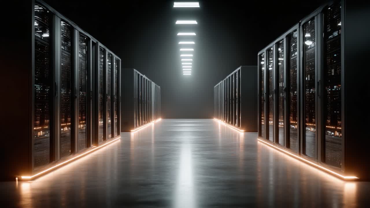 A Captivating Glimpse into the Heart of Modern Technology: Illuminated Server Room Showcasing High-Performance Computing Infrastructure