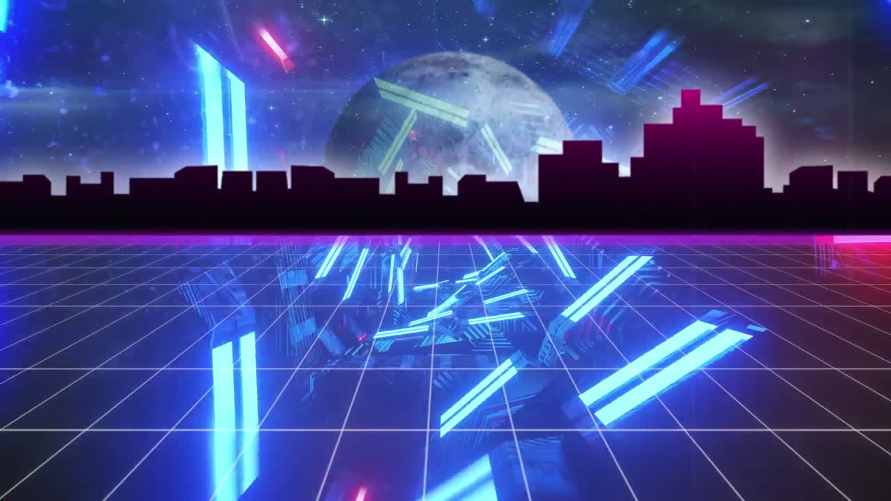 디지털 도시 위의 디지털 터널과 글로브의 애니메이션