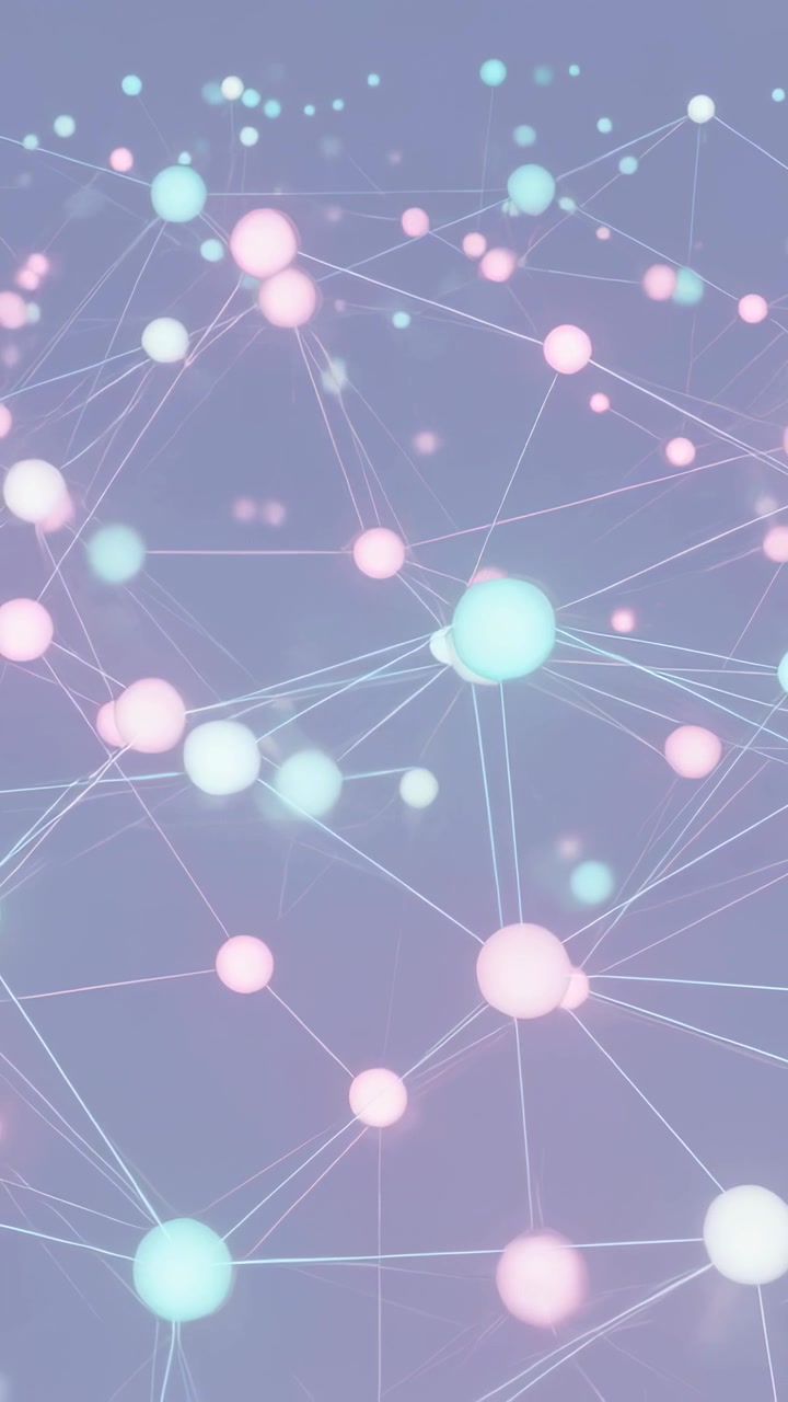 Vertical video: Drifting camera showing lit nodes and thin lines moving in lavender space for depth