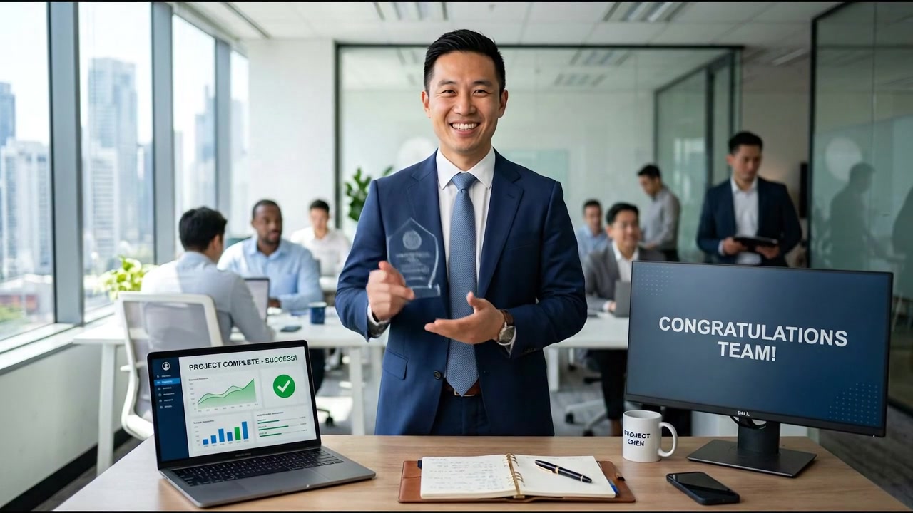 モダンな企業環境でオフィス窓際に立つビジネスマン