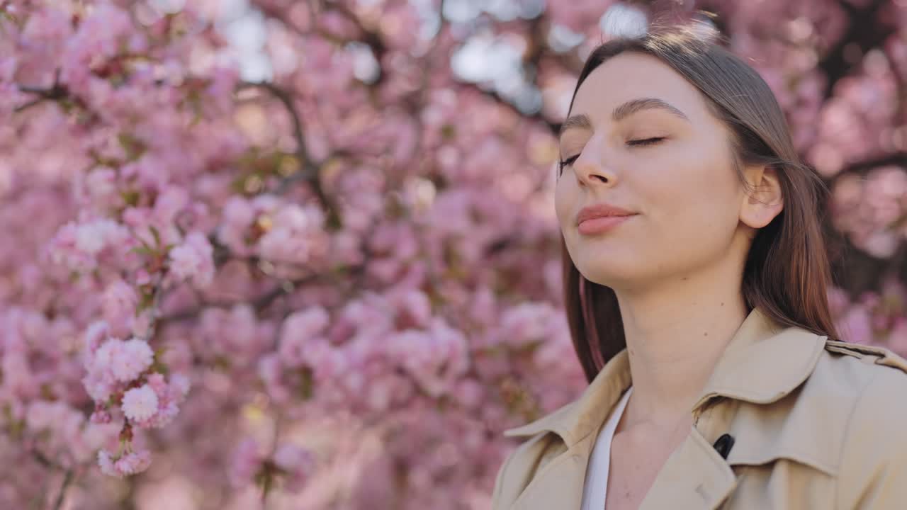 Woman Relaxing Under Cherry Blossom Trees