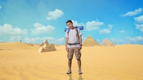 tourist in the egyptian desert