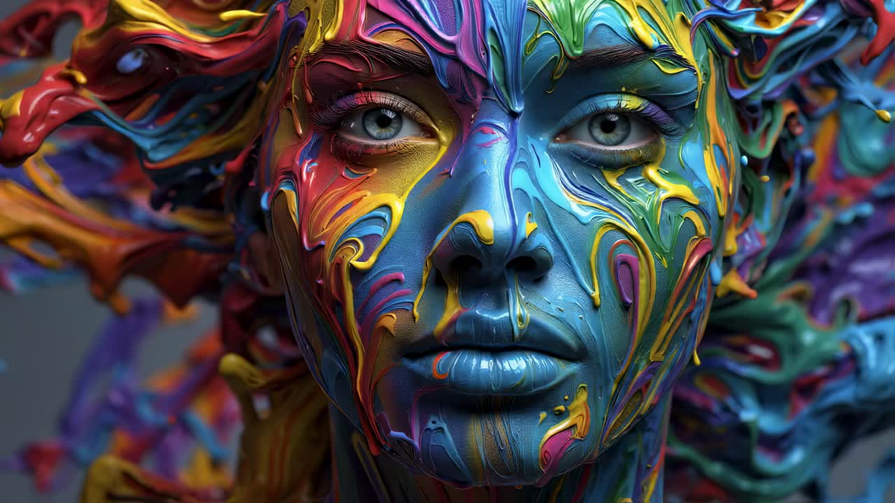 Creative artistry with colorful face paint showcasing vibrant expression and texture in an artistic portrait