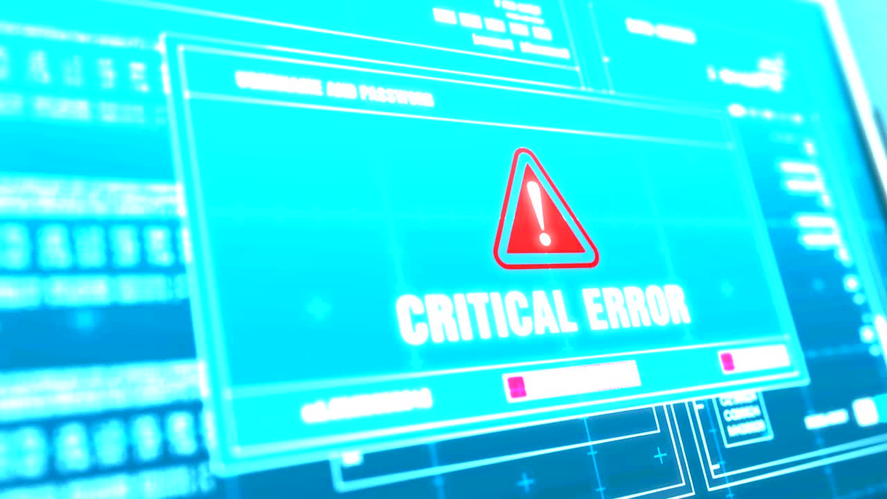 Critical Error Warning notification System Security Alert error message on Computer Screen Entering Login And Password .
