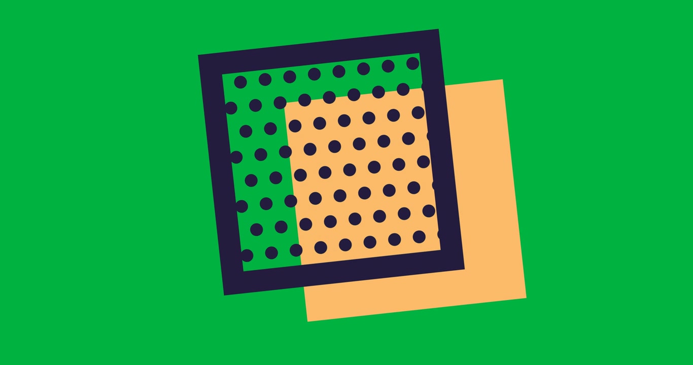 Digital animation of square shape with dotted shadow effect against black background