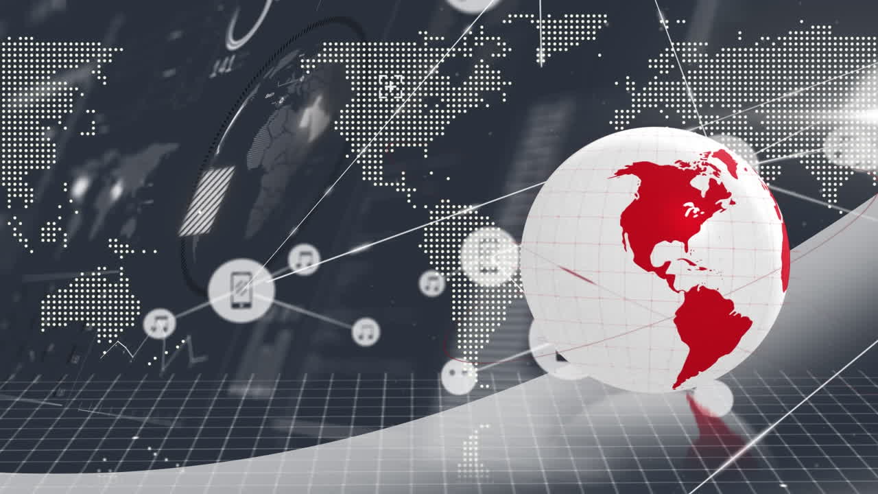 검은색 배경에 연결 네트워크와 함께 지구의 구성