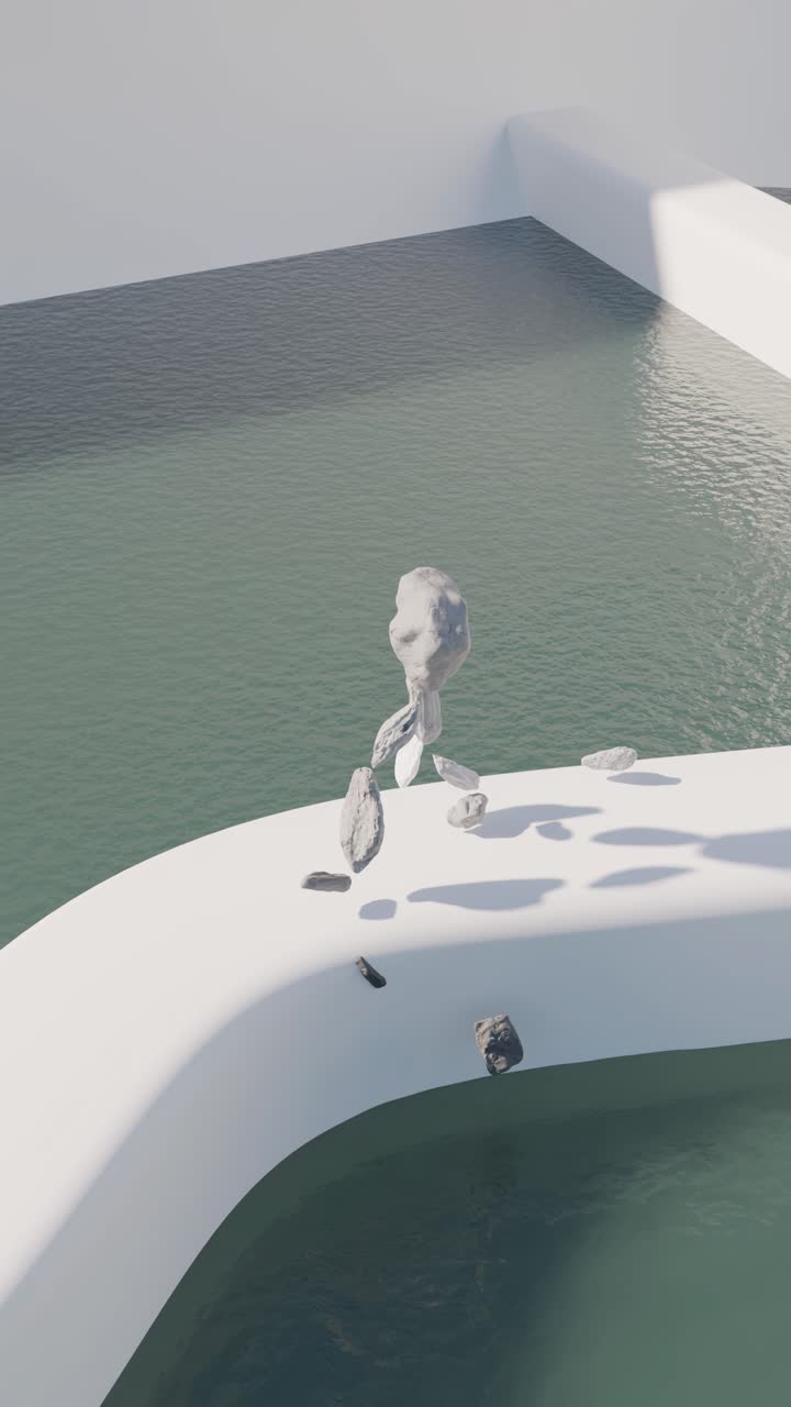 escena minimalista abstracta con piedras y agua