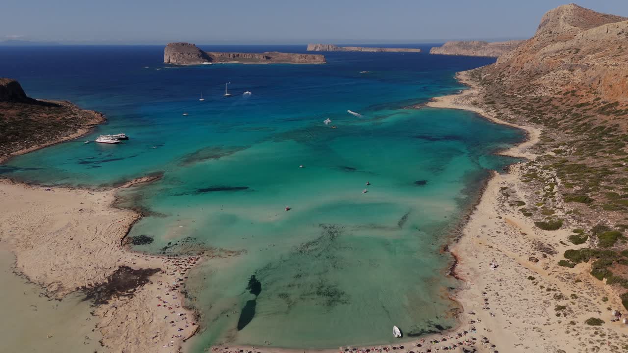 Aerial - Stunning Balos Lagoon shoreline, Crete, Greece