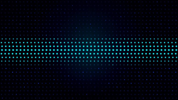 Abstract Motion Background with Moving Horizontal Line of Glowing Cyan Dots