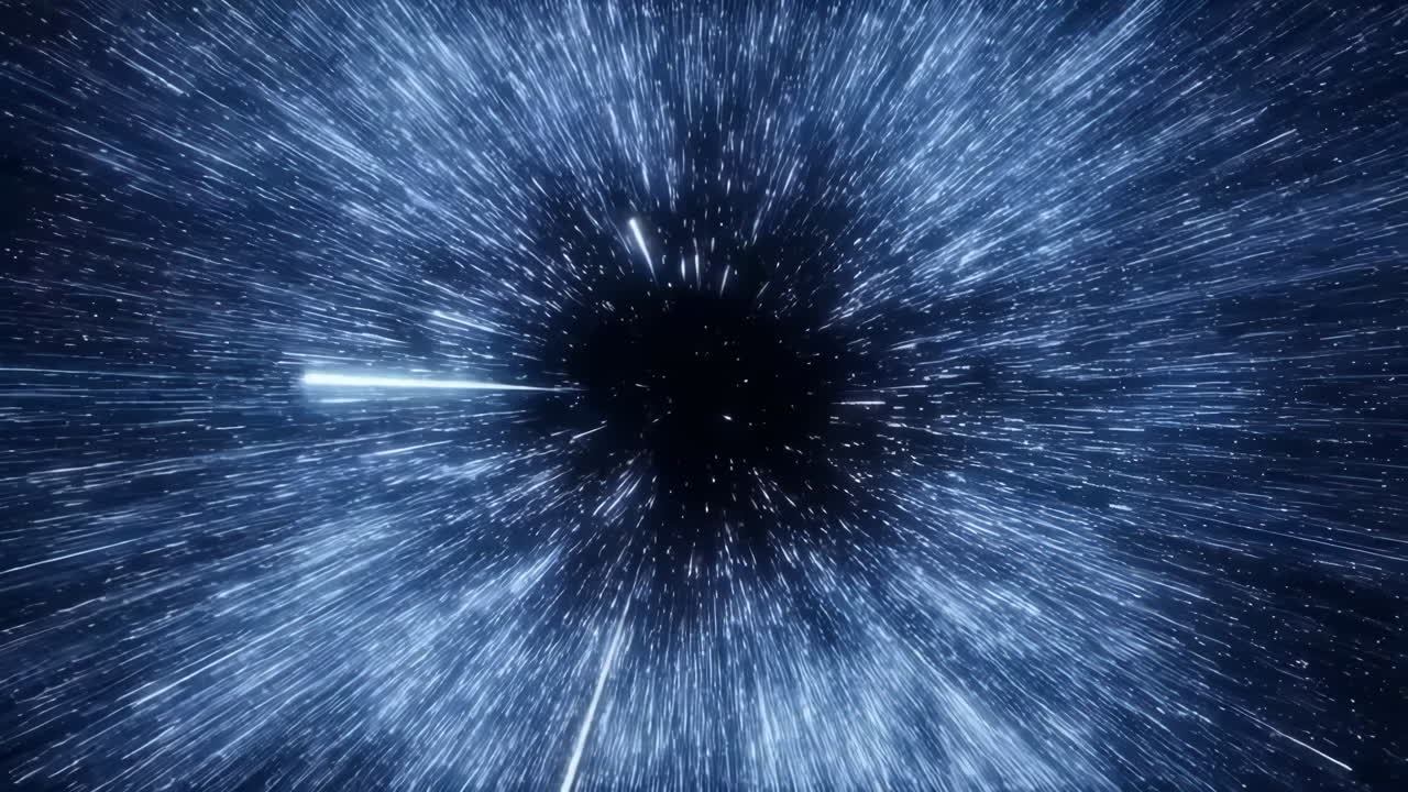 Viaggio iperspaziale astratto attraverso un tunnel di luce.