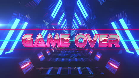 animation of game over text over moving digital tunnel