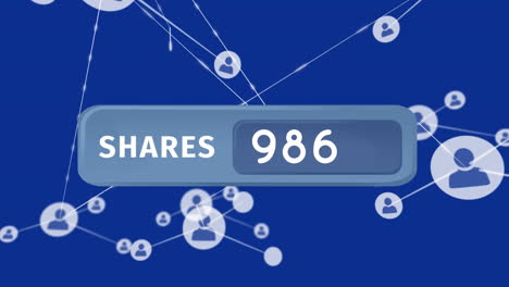 animation of shares text banner with increasing numbers against network of profile icons