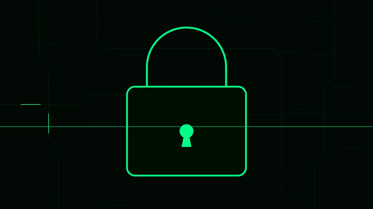 Digital Security Concept with Glowing Green Padlock Icon