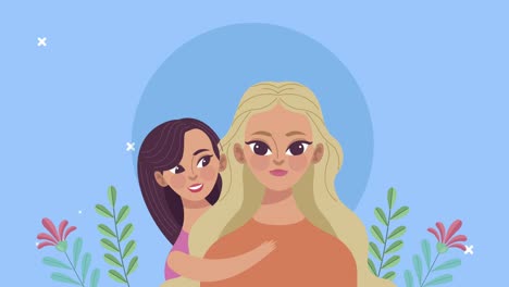 cute mother and daughter with floral garden characters