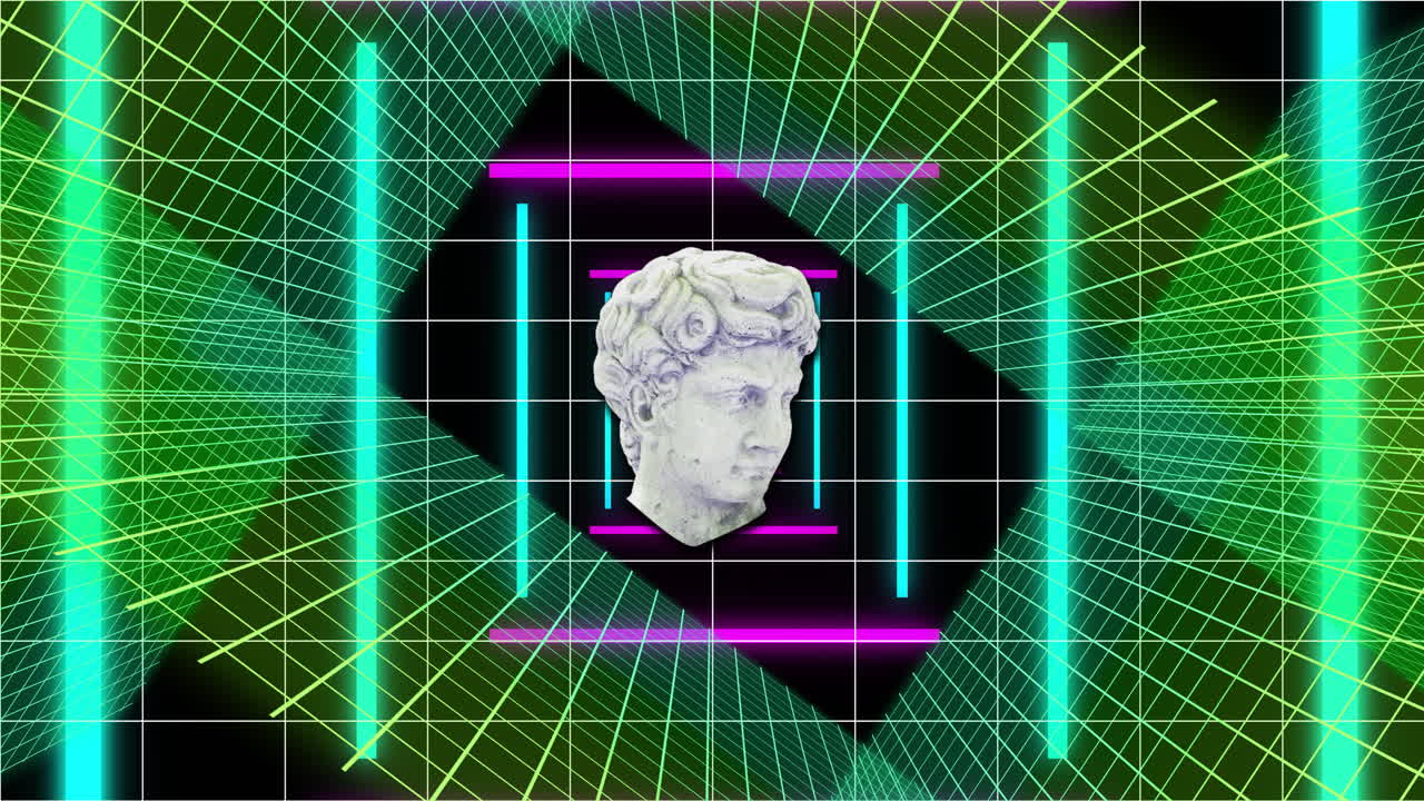 Animation of interference over shapes moving and sculpture on black background