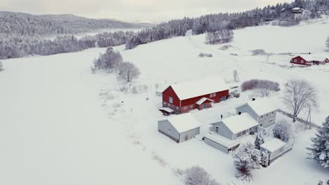 fly away over winter landscape mountain village in norway