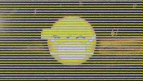 digital animation of tv static effect over face wearing mask emojis