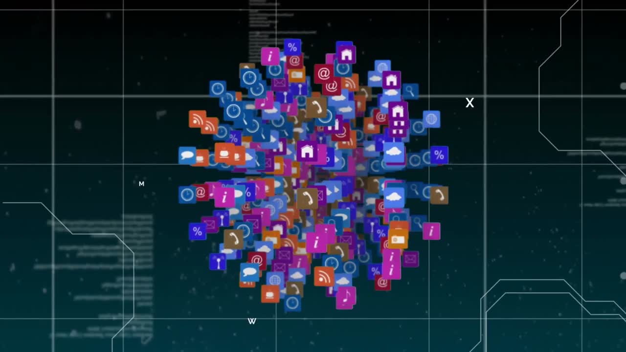iconos y símbolos de internet en forma de esfera
