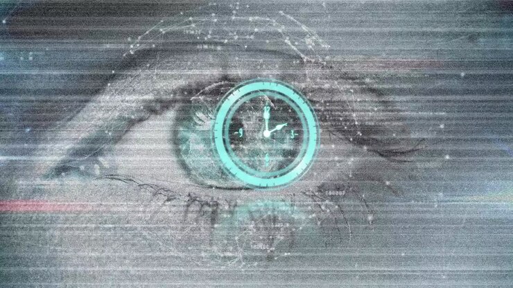 Animation of network of connections over woman eye