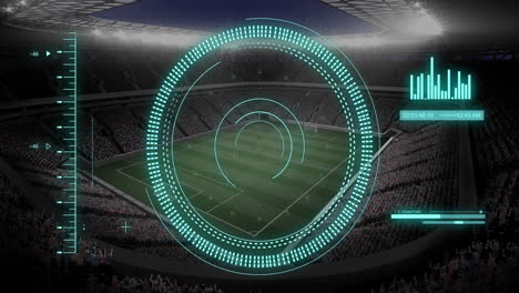 animation of scope scanning and data processing over sports stadium