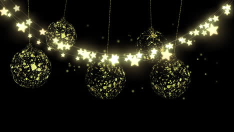 animación de una cadena de luz y adornos dorados sobre fondo negro