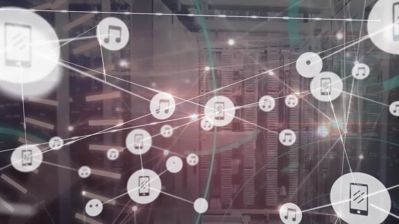 animación de la red de conexiones a través de la sala de servidores