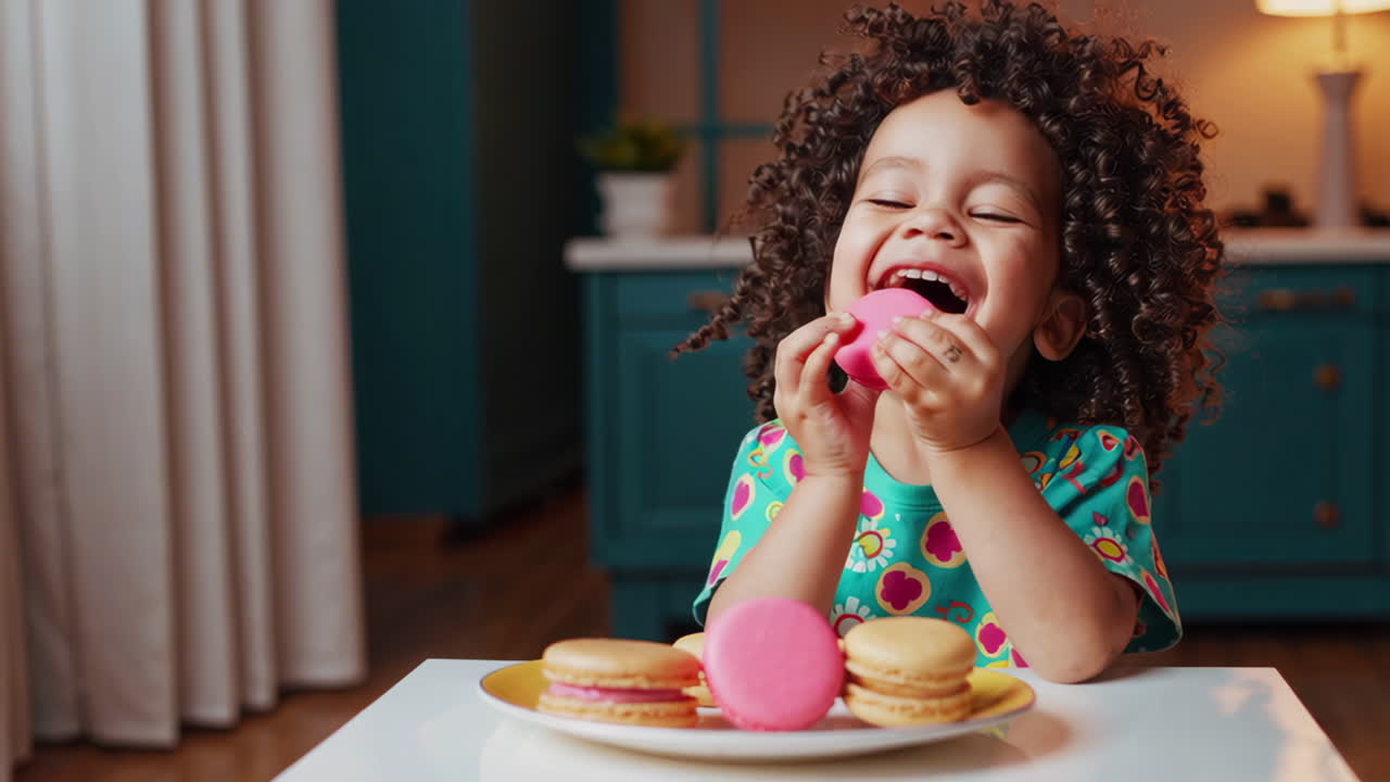 Happy Child Enjoying Macarons