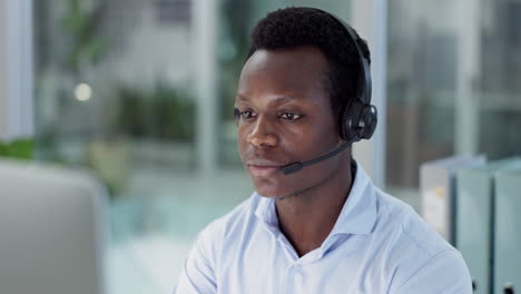 Black-man,-call-center-and-consulting-on-computer