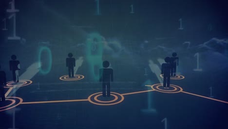 animation of networks of connections with icons and globe over sky