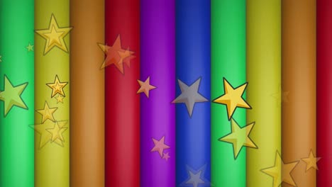 Animation-of-yellow-stars-over-rainbow-stripes-and-colours-moving-on-seamless-loop