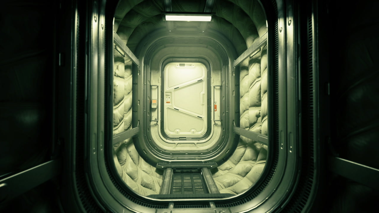 Orbital module inspection area equipped with tools and safety pathways