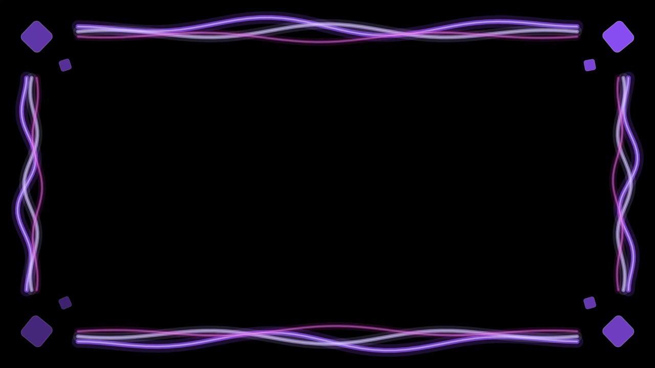 Elegant violet wavy lines form a looping rectangular border frame on a black background.
