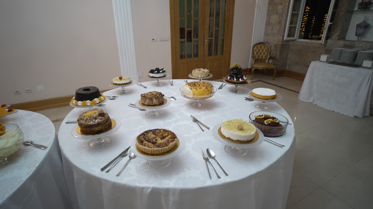 Elegant Dessert Buffet with a Variety of Cakes and Pastries