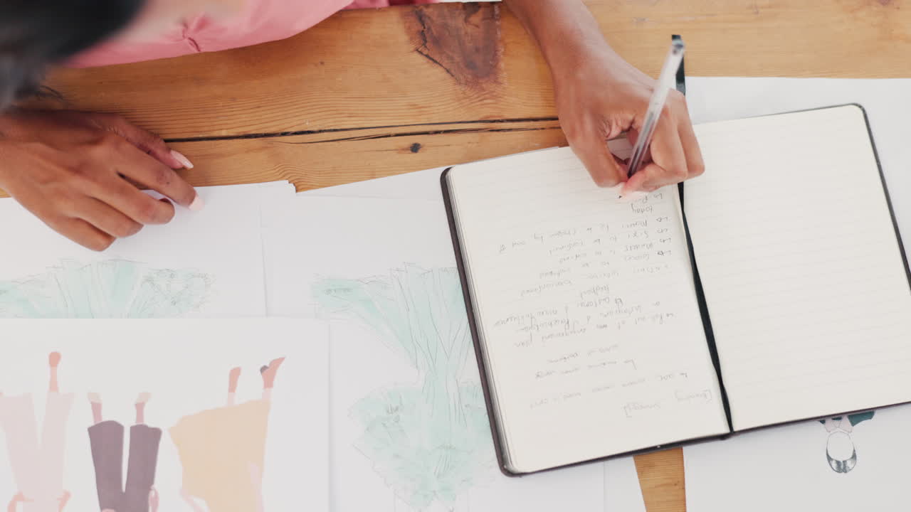 mujer, manos y escritura idea de negocio