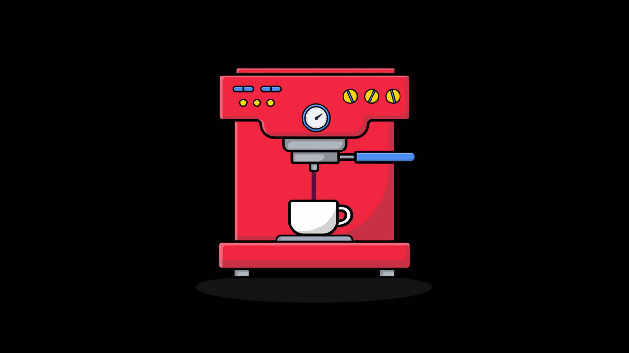 Animated Red Espresso Machine Brewing Coffee