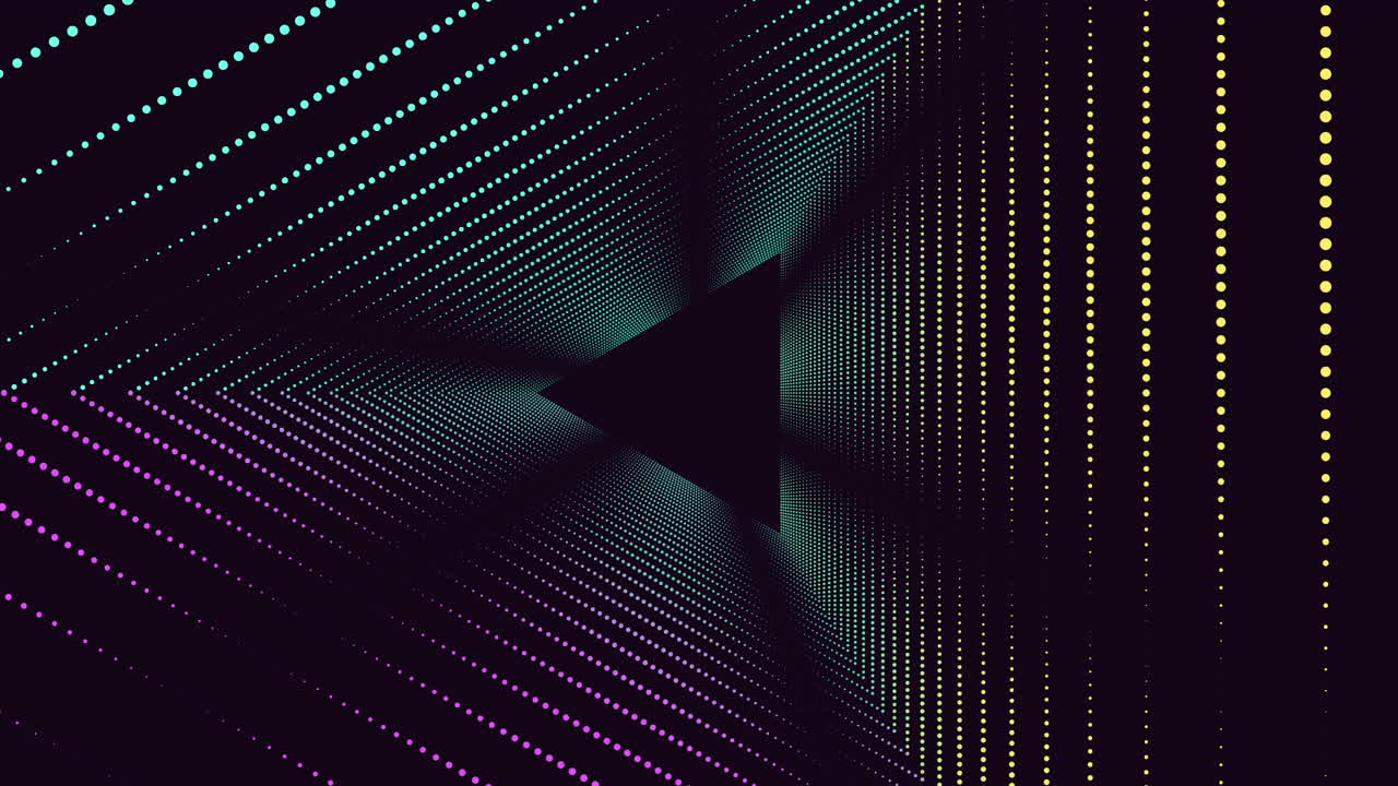 Illusion abstract neon triangles with glitters in vertigo dark galaxy