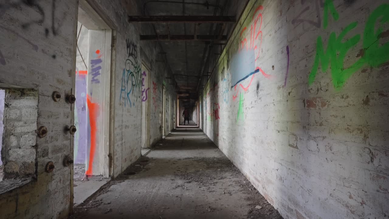 복도 끝에서, 희미한 빛으로 감싸진 그림자 모양이 기다리고 있습니다.