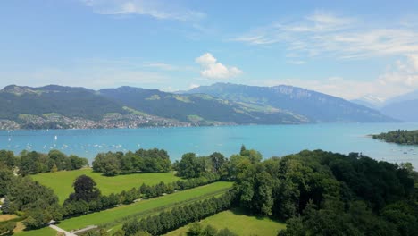 Aerial-Shot-of-Lake-Thun-in-Switzerland