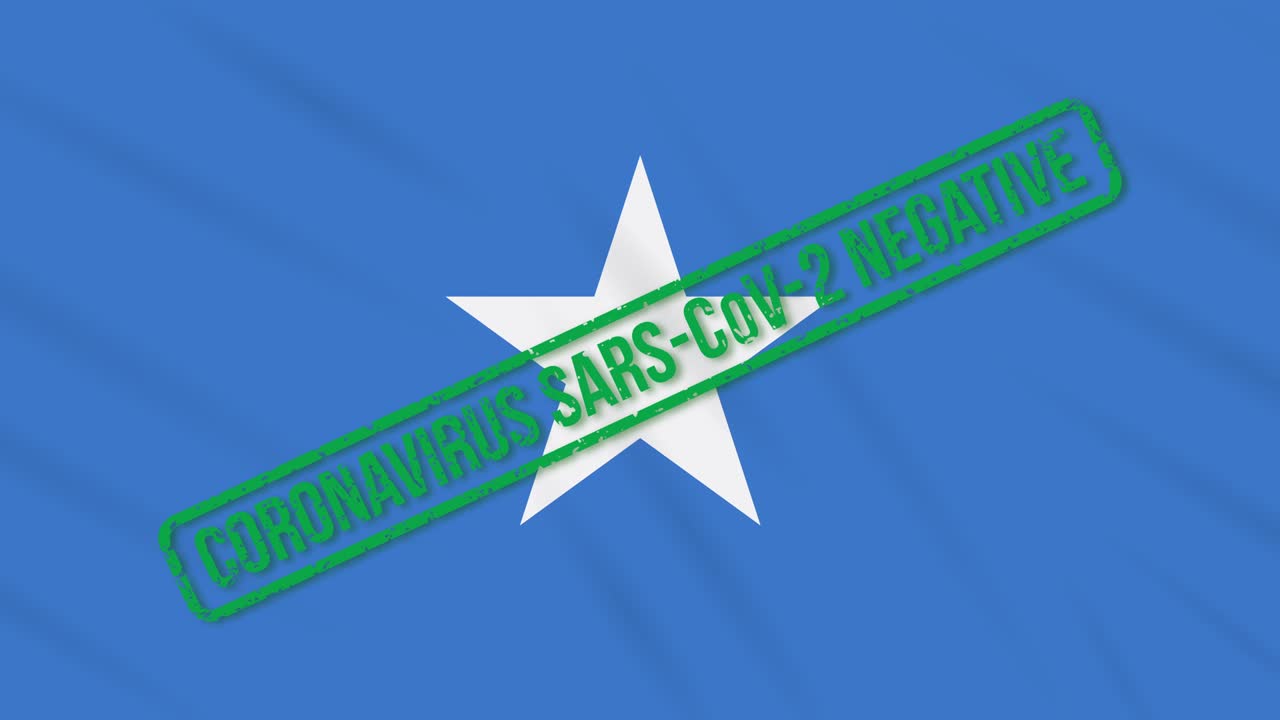 somalia balanceando la bandera con el sello verde de la libertad del coronavirus, bucle