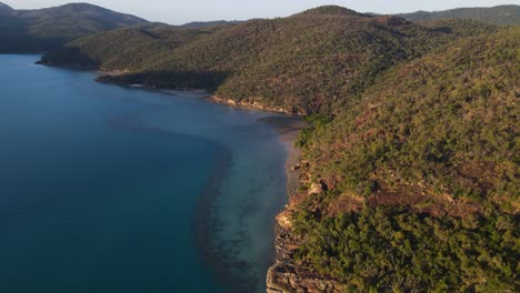 Grüner-Wald-Und-Blaue-Wasserlandschaft-Auf-Hook-Island-Im-Nationalpark-Whitsunday-Islands-Im-Australischen-Bundesstaat-Queensland