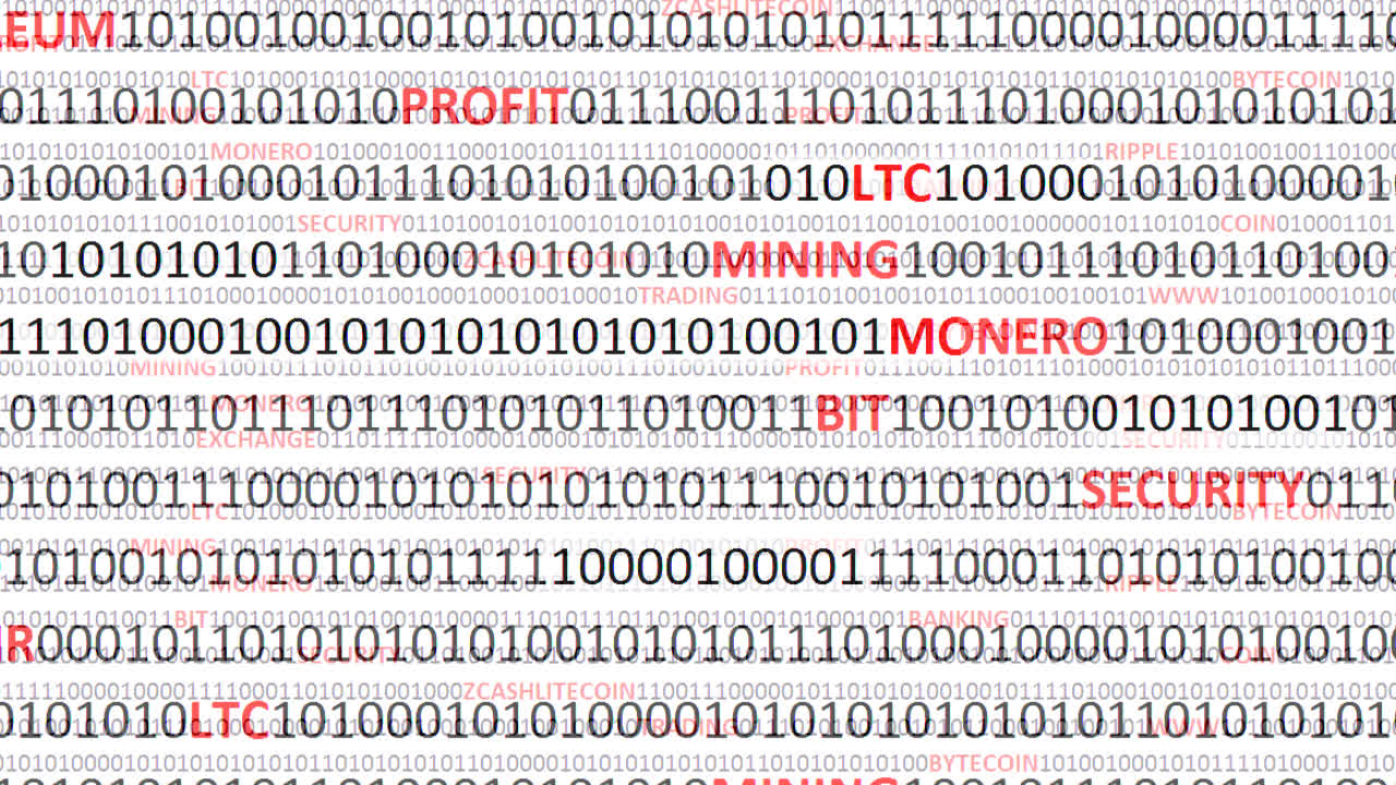 Cryptocurrency on a digital background. Background from a program code and cryptocurrencies
