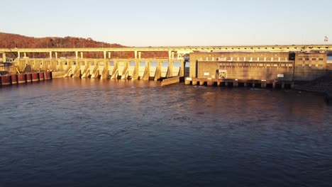 slow motion view of the water flowing in chickamauga dam, chattanooga tn on a sunny day in usa