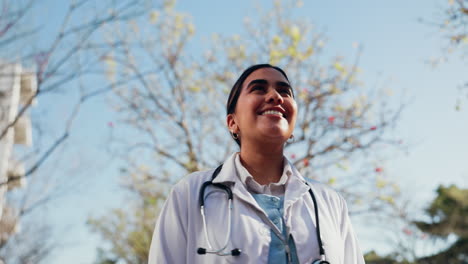 Happy,-laugh-and-woman-doctor-outdoor-with-good