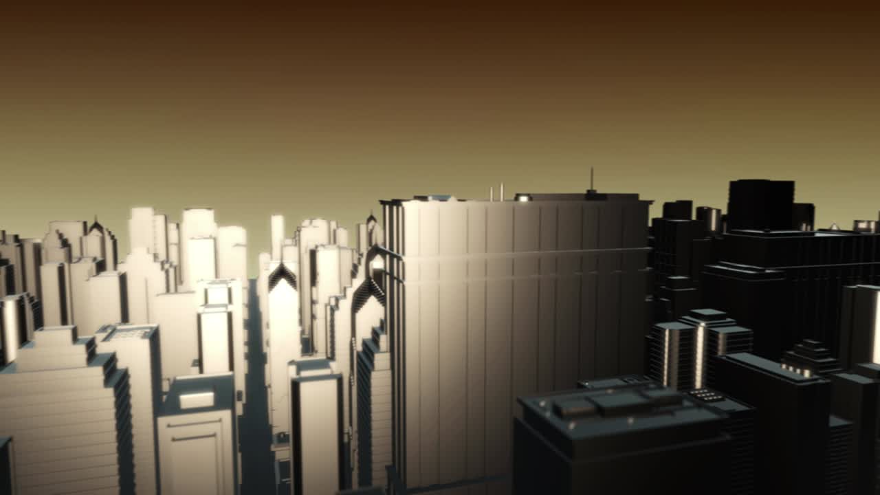 해가 지는 3d 도시 스카이 라인 루프