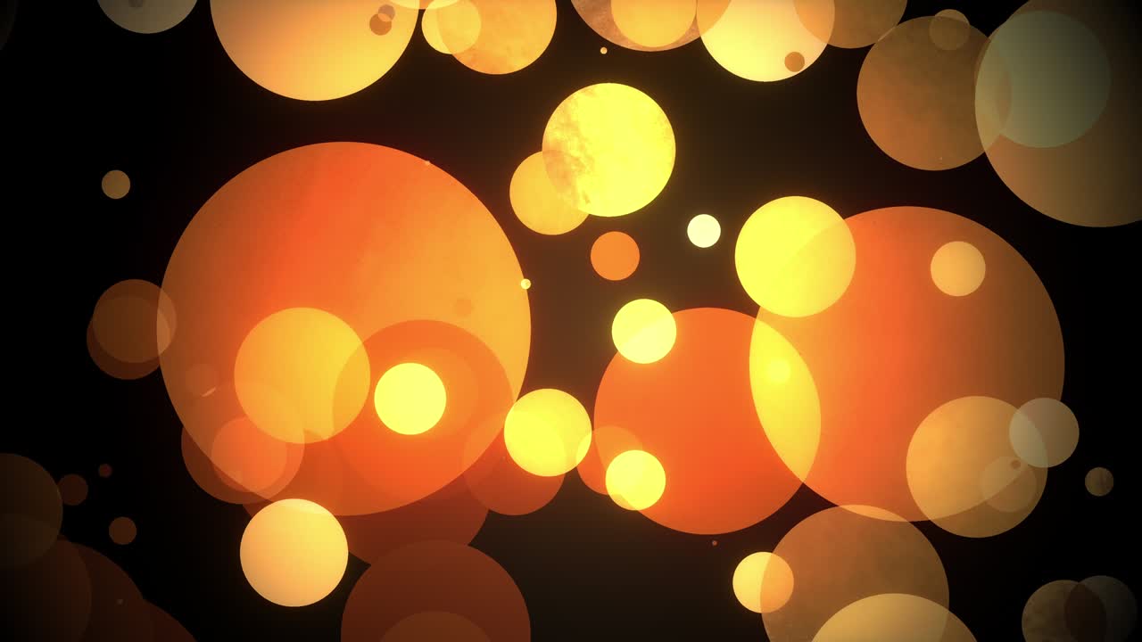 추상적인 흐릿한 보케 휴일 배경, 검은 배경에 다채로운 큰 반이는 황금 보케, 크리스마스 및 새해 장식, 마법의 원, 노란색 원 사진 효과.