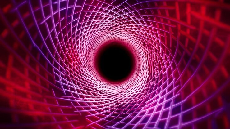 Neon Spiral Tunnel Central Void Glowing Lattice, Magenta Purple Hues With Hypnotic Rotation, Digital Mesh