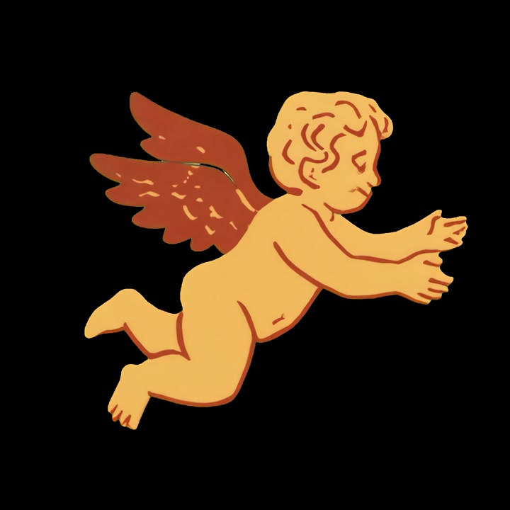 Animated Illustration of a Flying Cherub on Black Background