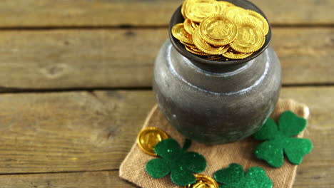 leprechauns pot of gold on table for st patricks