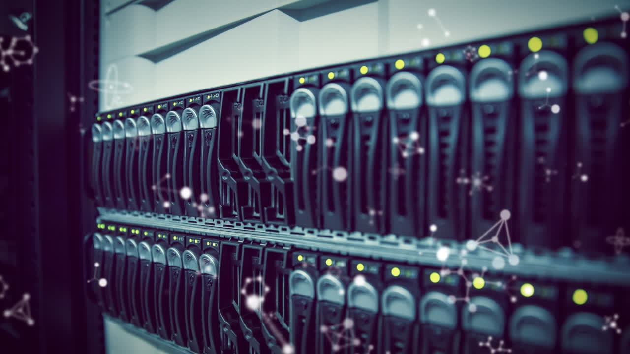 Animation of shapes moving over server room